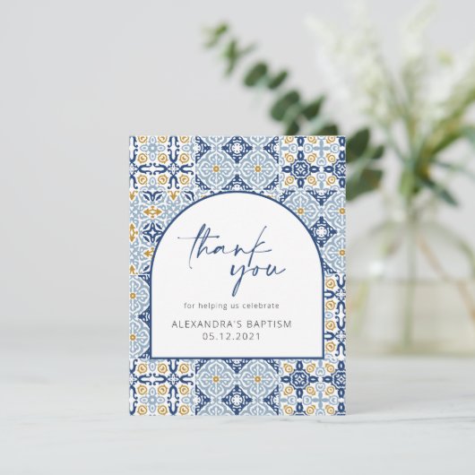 Amalfi Positano Mediterranean Blue Tile Bedankkaart (Staand voorkant)