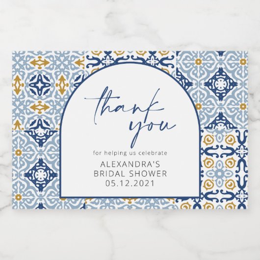 Amalfi Positano Mediterranean Blue Tile Dank u Sparkling Wijnetiket (Enkel label)