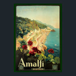 amalfi-reisreclame poster<br><div class="desc">Prachtig vintage-poster van de kust van Amalfi in Italië door Mario Borgoni in 1915. Mario Borgoni, 1869-1936, is geboren in Pesaro, Italië, en was een van de eerste Italiaanse kunstenaars die erin geslaagd waren de overgang van fijne kunst naar commerciële kunst tot een succes te maken. Zijn illustraties gebruikten drastische...</div>