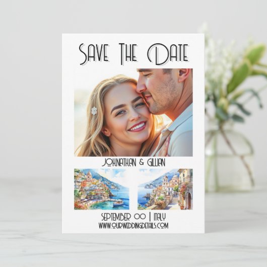 Amalfi slaan de datum foto bestemming uitje save the date (Staand voorkant)
