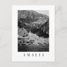 Amalfi stadsansichtkaart in zwart-wit
