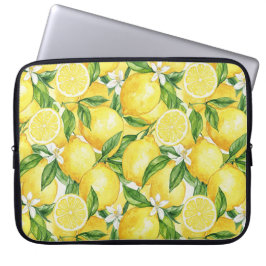 Amalfi Sunshine Watercolor Lemon Pattern Laptop Sleeve