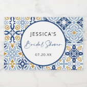 Amalfi-tegel blauw geel bruidsdouche   sparkling wijnetiket (Enkel label)