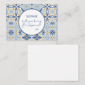 Amalfi-tegel blauw geel Wil je mijn bruidsmeisje z Notitiekaartje (Voorkant / Achterkant)