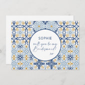 Amalfi Tegel Blue Yellow Bridesmaid proposal Kaart (Voorkant / Achterkant)