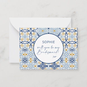 Amalfi Tegel Blue Yellow wil je mijn Bridesmaid zi Notitiekaartje
