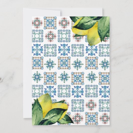 Amalfi Tegel & Waterverf Citroen bruiloft uitnodig Kaart (Achterkant)