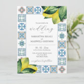 Amalfi Tegel & Waterverf Citroen bruiloft uitnodig Kaart (Staand voorkant)