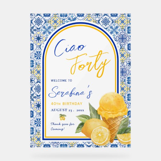 Amalfi Tegels Italiaans 40ste verjaardagsfeest Acryl Bord (Voorkant)