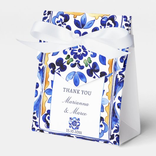 Amalfi Vietri blauw tegel bruiloft gunsten Bedankdoosjes (Voorkant Zijde)