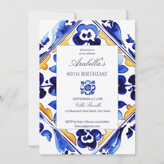 Amalfi Vietri Italiaans blauw tegels verjaardagsfe Kaart (Voorkant)