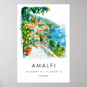Amalfi Watercolor Vintage Reispark Nationaal Skige Poster