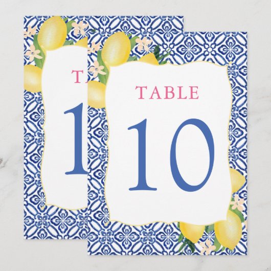 Amalfi Waterverf Citroenblauw Tegel 5x7 Tafelnumme Kaart (Voorkant / Achterkant)