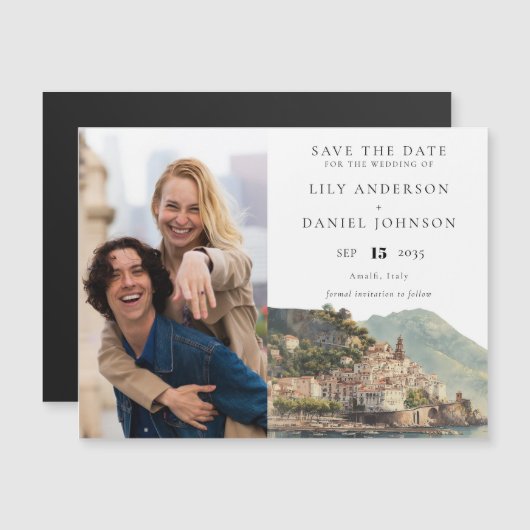 Amalfi Wedding Photo Save The Date Magnetische Uitnodiging (Voorkant / Achterkant)