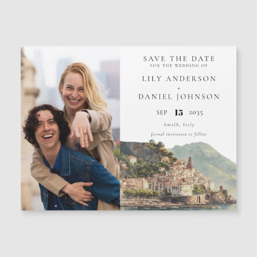 Amalfi Wedding Photo Save The Date Magnetische Uitnodiging (Voorkant)