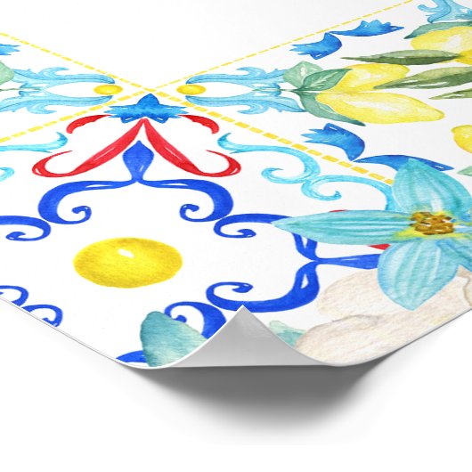 Amalfii Coast Blue Tegels Italiaans Huwelijk Welko Poster (Hoek)