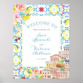 Amalfii Coast Blue Tegels Italiaans Huwelijk Welko Poster (Voorkant)