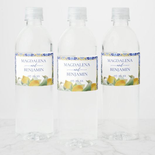 Amalfikust Italiaans Blauw Tegels Citroenen Trouwe Waterfles Etiket (Flessen)