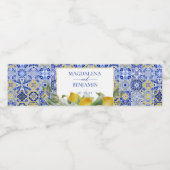 Amalfikust Italiaans Blauw Tegels Citroenen Trouwe Waterfles Etiket (Enkel label)