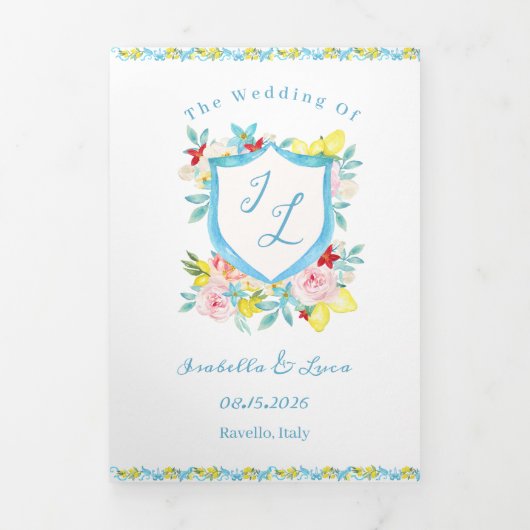 Amalfikust Italiaans Mediterraan huwelijk Drieluik Uitnodiging (Cover)