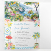 Amalfikust Italiaans Mediterraan huwelijk Drieluik Uitnodiging (Binnenzijde eerst)