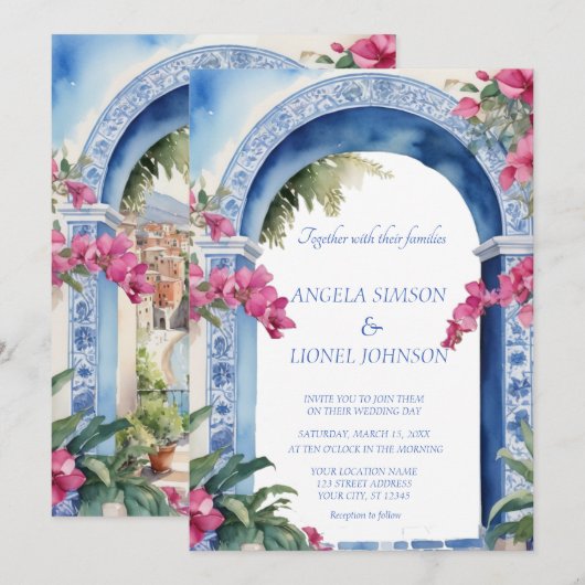 Amalfikust Italië Roze bloemen Bougainvillea Kaart (Voorkant / Achterkant)