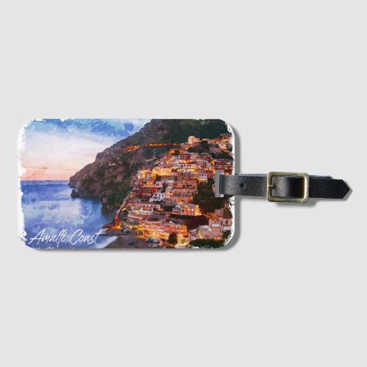 Amalfikust Italië Waterverf Kust Positano Bagagelabel (Voorkant (horizontaal))