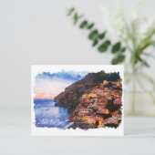 Amalfikust Italië Waterverf Kust Positano Briefkaart (Staand voorkant)