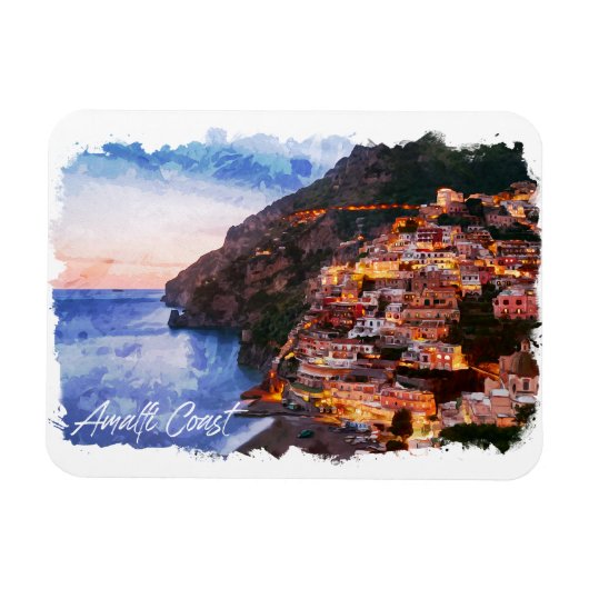 Amalfikust Italië Waterverf Kust Positano Magneet (Horizontaal)