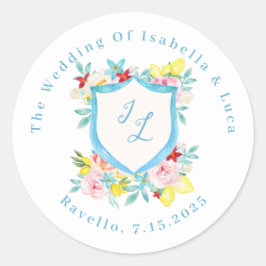 Amalfikust Mediterraan Monogram Huwelijk Ronde Sticker