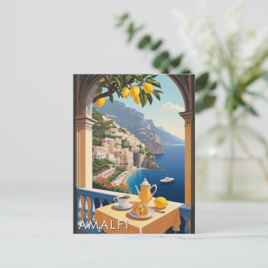 Amalfikust Romantisch landschap Balkon Retro Reize Briefkaart (Staand voorkant)