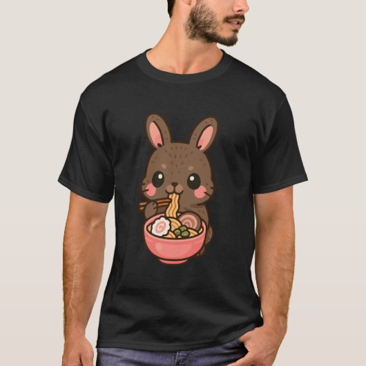 Amami Rabbit Eating Ramen Noodles Kawaii Cute Funn T-shirt (Voorkant)