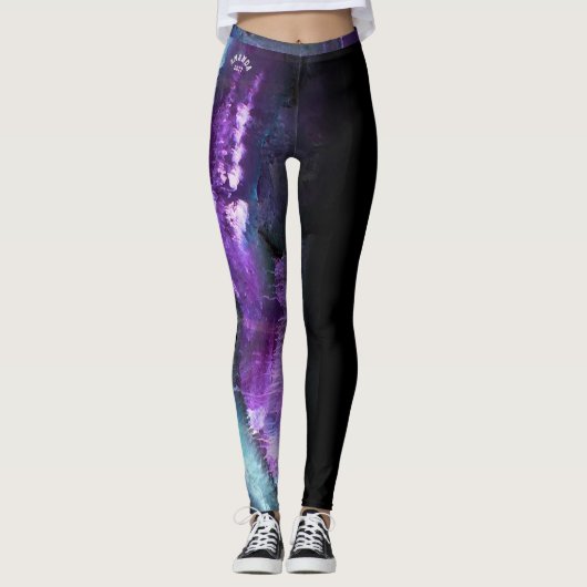 "Amanda" Coach Paars Abstract met strip Leggings (Voorkant)