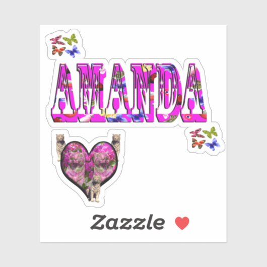 Amanda naam Logo met witte tijgers, Sticker (Vel)