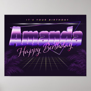 Amanda Name Vorname Lila retro Poster Geburtstag
