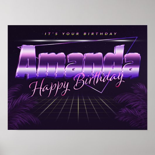 Amanda Name Vorname Lila retro Poster Geburtstag (Voorkant)