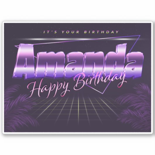 Amanda Name Vorname lila retro Sticker Geburtstag (Voorkant)