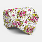 Amanda Sketched Waterverf Pink en Green Floral Stropdas (Opgerold)