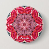 AMANDA ~ White Pink Green BLOK Ronde Button 7,6 Cm (Voorkant)