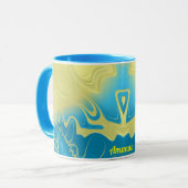 AMANDA ~ Zany 3D Fractal ~ Yellow Blue 3D Mok (Voorkant links)