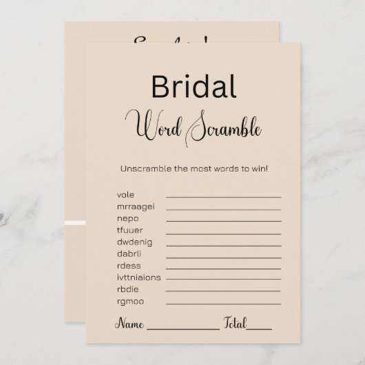 amandel bruin bruids woord scamble spel kaart (Voorkant / Achterkant)