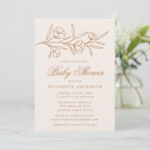 Amandel en koper geschetste bloem baby shower kaart (Staand voorkant)