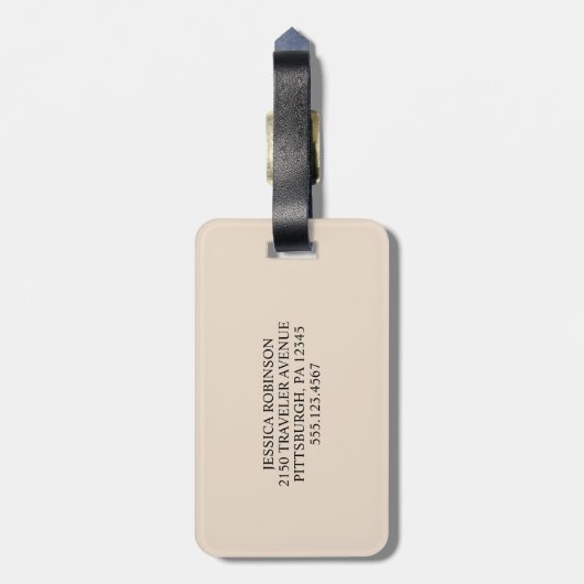 amandel en zwart in modern monogram bagagelabel (Achterkant verticaal)