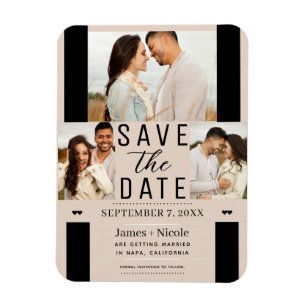 Amandelbisque Save the Date 3 Foto Huwelijk Magneet