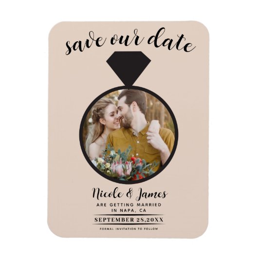 Amandelbisque Trouwring Foto Save the Date Magneet (Verticaal)