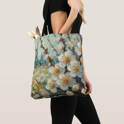 Amandelbloesem Canvas tas Pastelolie schilderstijl (Dichtbij)