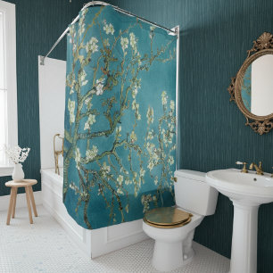 Amandelbloesem Florale Boho Blauwe Klassieke Kunst Douchegordijn