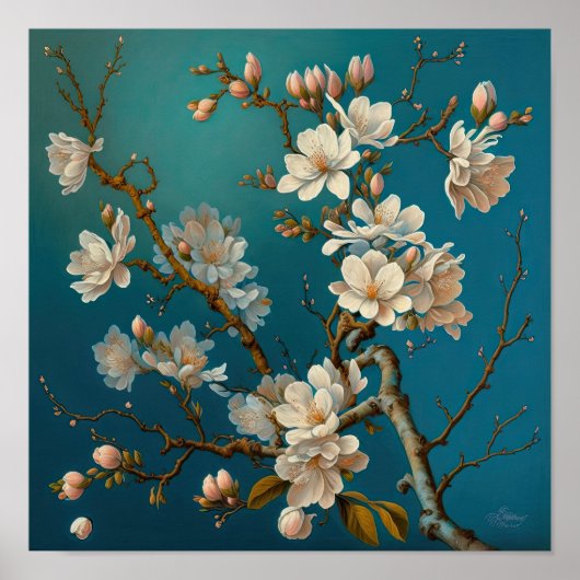 Amandelbloesems bloemenkunst Print Poster (Voorkant)