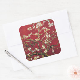 Amandelbloesems Rode Vincent van Gogh Kunst Schild Vierkante Sticker