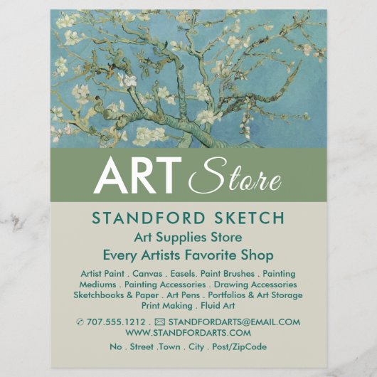 amandelbloesems van Gogh, kunstwinkel Flyer (Voorkant)